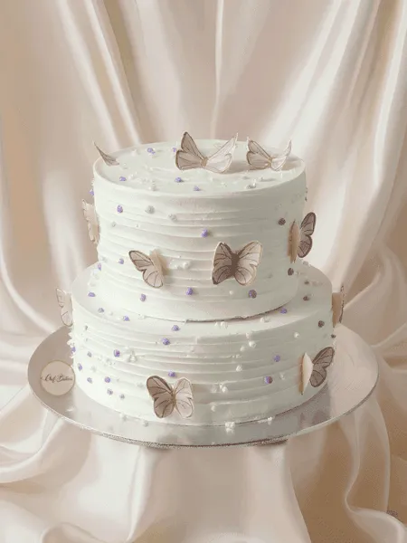 White Butterfly Two Tier Cake