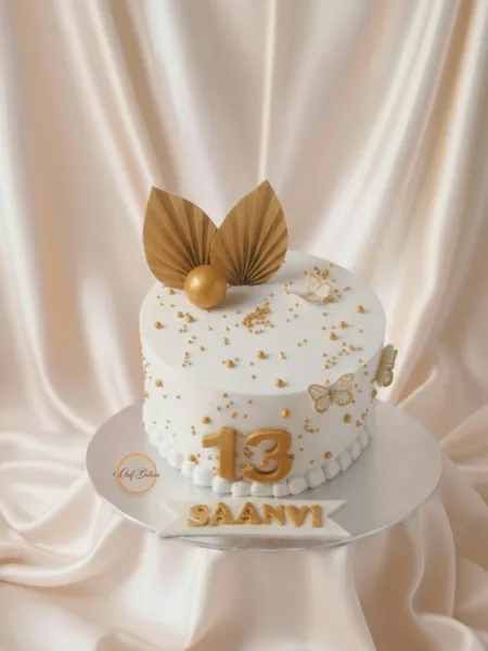 Age Wise Gold and White Birthday Cake
